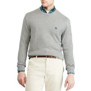 Chaps Light Gray Crewneck Sweater with Embroidered Crest